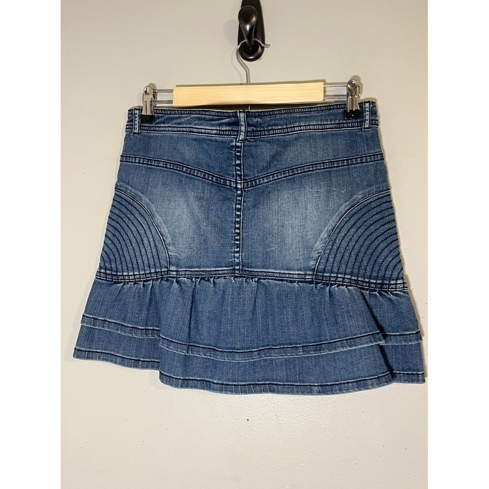 Retro Denim Ruffle Mini Skirt L‎ Western Grunge Skater Festival Preppy - Picture 4 of 10